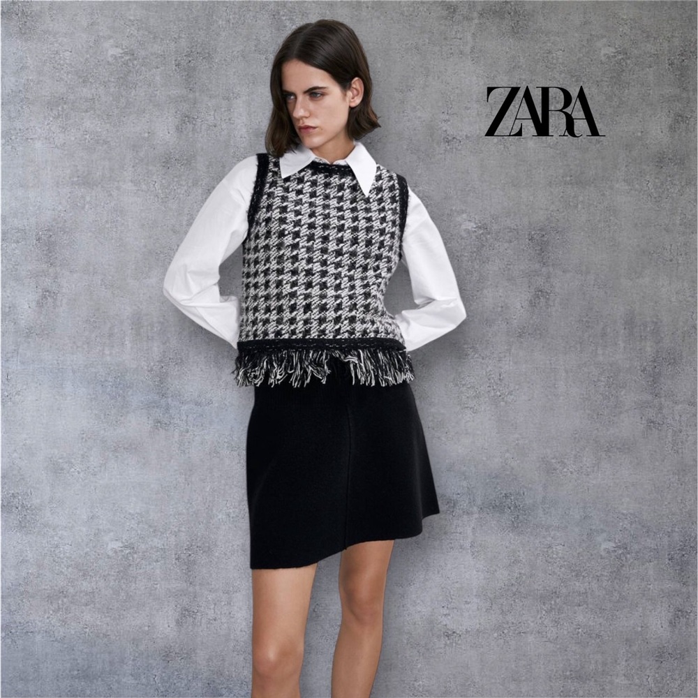 Zara Black and White Houndstooth Sweater